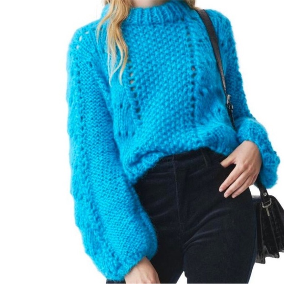 Ganni The Julliard Mohair Wool Sweater Cyan Blue Small